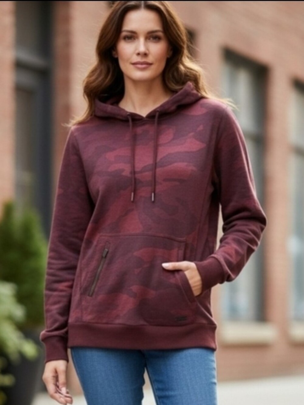 Nine West Maroon Camo Hoodie Sweatshirt